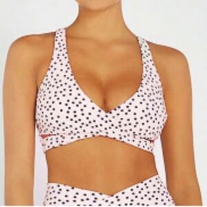 Beach Riot Pink Speckled V-Neck Sports Bralette & Leggings Set (label cut off)